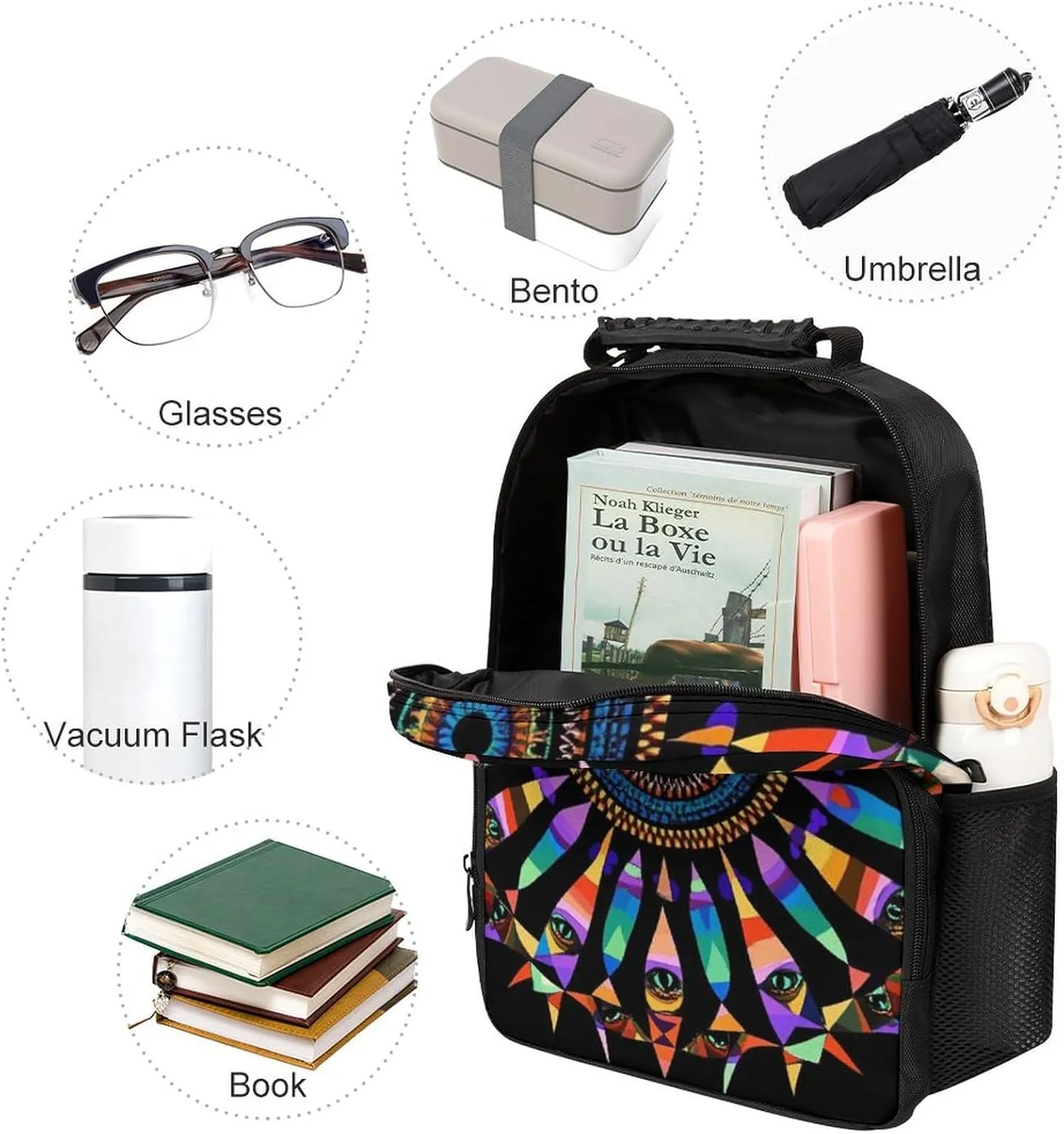 Supdreamc Lightweight Rucksack for Sports Travel Running - Big Capacity Multipurpose Anti-Theft Bookbag, Colorful Trippy Kaleidoscope Pattern Travel and Sport Backpack Rucksack