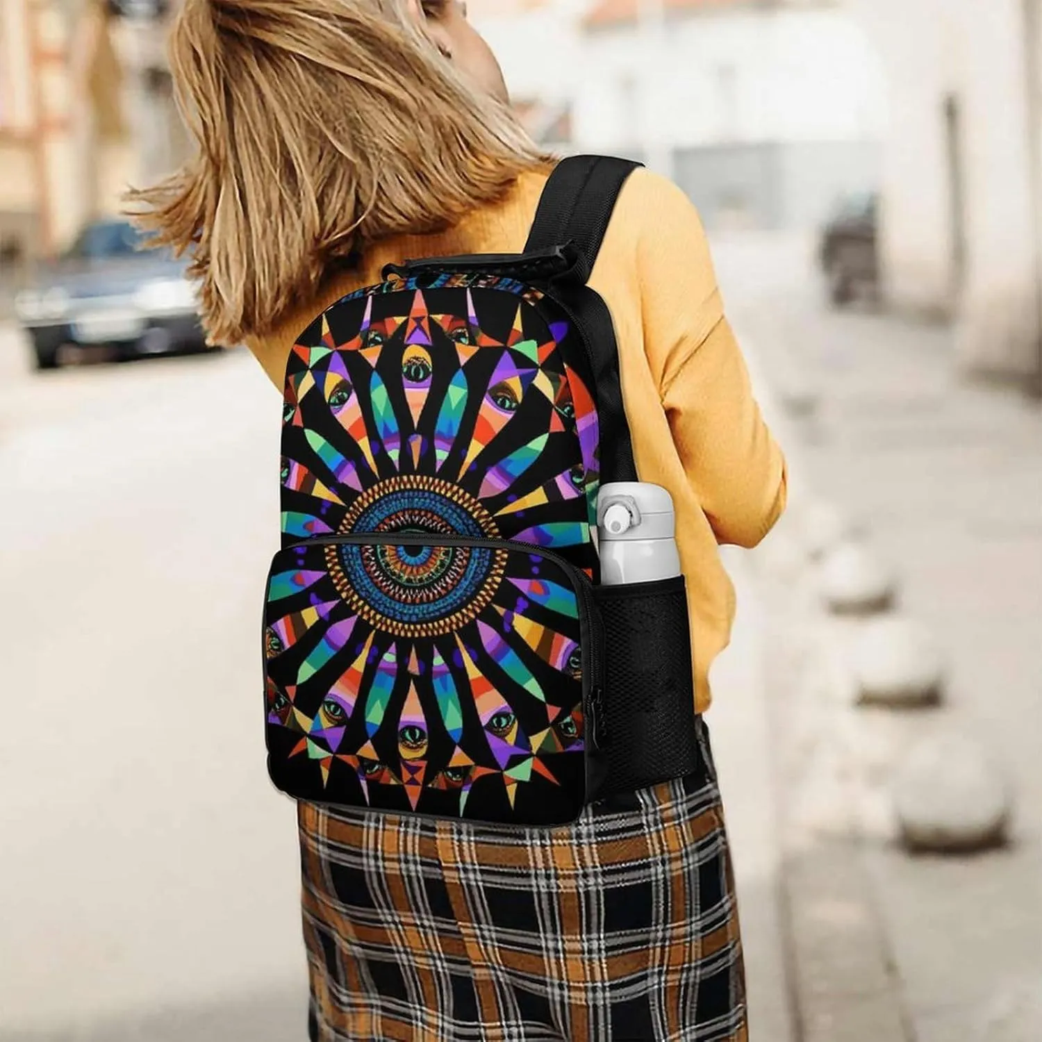Supdreamc Lightweight Rucksack for Sports Travel Running - Big Capacity Multipurpose Anti-Theft Bookbag, Colorful Trippy Kaleidoscope Pattern Travel and Sport Backpack Rucksack