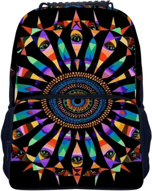 Supdreamc Lightweight Rucksack for Sports Travel Running - Big Capacity Multipurpose Anti-Theft Bookbag, Colorful Trippy Kaleidoscope Pattern Travel and Sport Backpack Rucksack