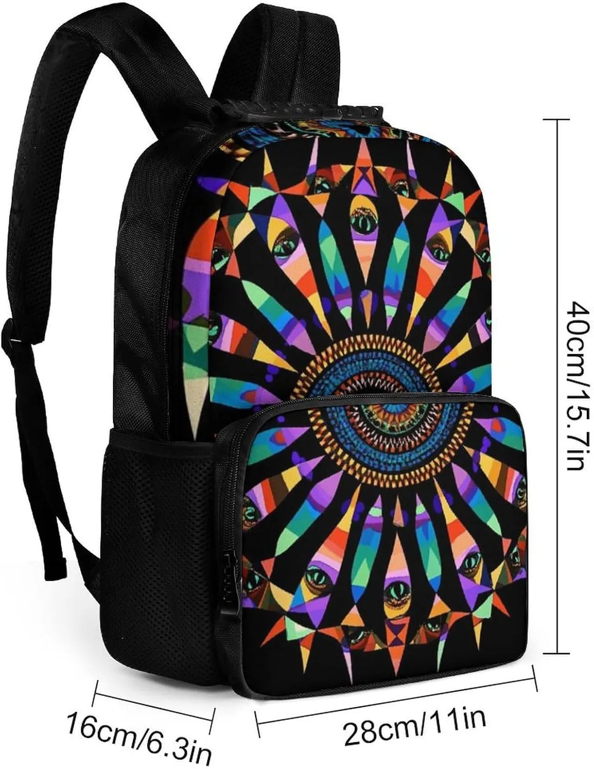 Supdreamc Lightweight Rucksack for Sports Travel Running - Big Capacity Multipurpose Anti-Theft Bookbag, Colorful Trippy Kaleidoscope Pattern Travel and Sport Backpack Rucksack