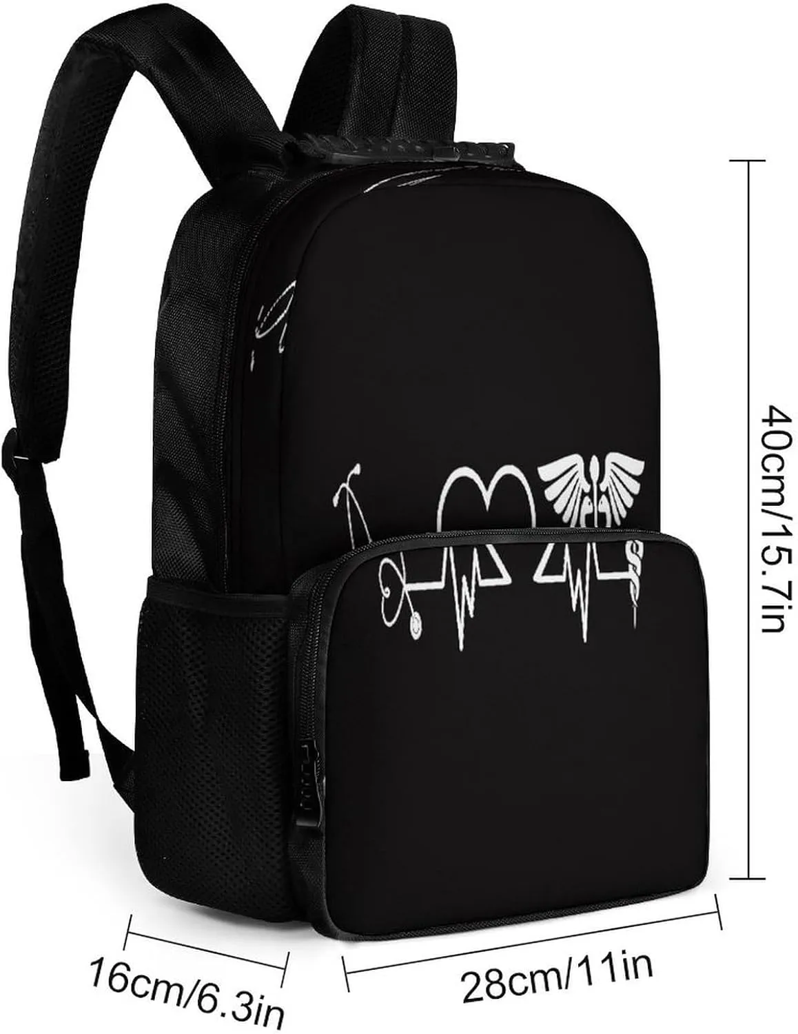 Supdreamc Love Heart Nurse Heartbeat Black And White Rucksack Polyester Anti-Theft Multipurpose Carry On Bag Large Capacity Travel and Sport Backpack Rucksack With Smooth Zippers