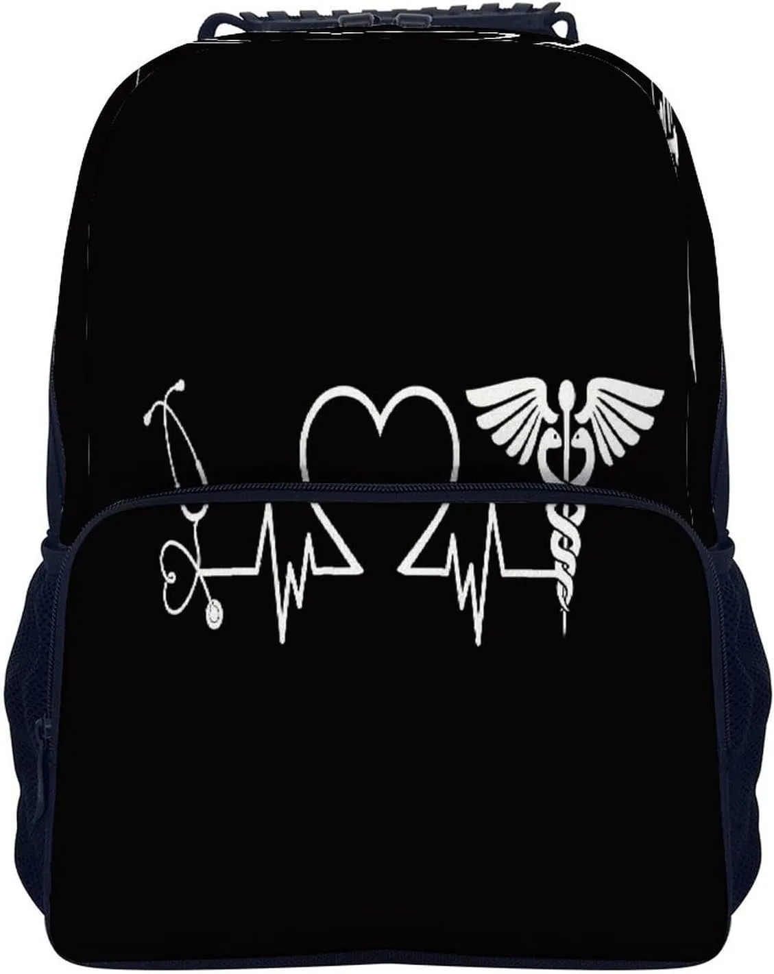 Supdreamc Love Heart Nurse Heartbeat Black And White Rucksack Polyester Anti-Theft Multipurpose Carry On Bag Large Capacity Travel and Sport Backpack Rucksack With Smooth Zippers