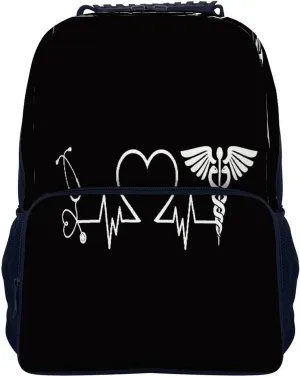 Supdreamc Love Heart Nurse Heartbeat Black And White Rucksack Polyester Anti-Theft Multipurpose Carry On Bag Large Capacity Travel and Sport Backpack Rucksack With Smooth Zippers