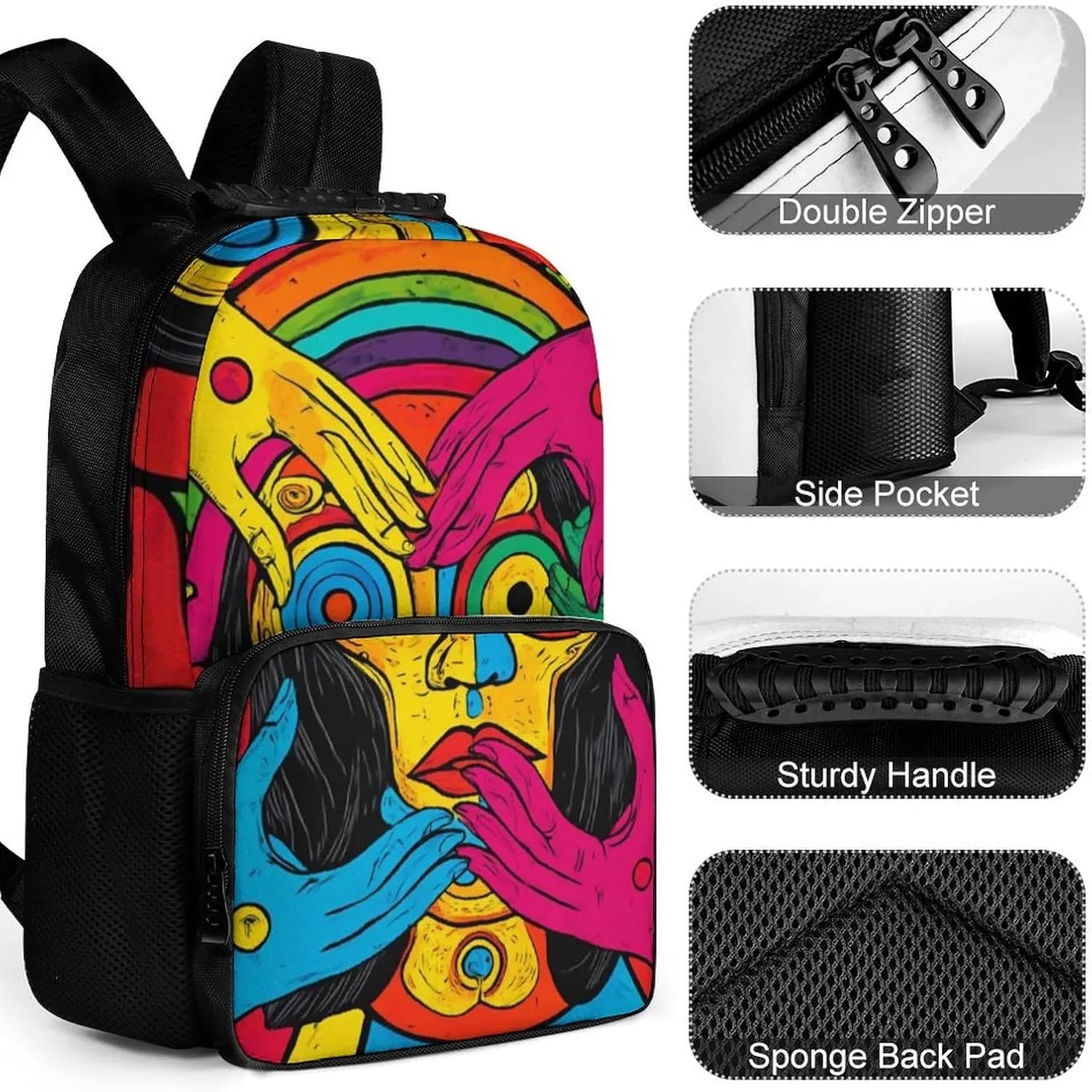 Supdreamc Rucksack Multipurpose Anti-Theft Big Capacity Shoulder Bag - Abstract Graffiti Paint Travel Hiking & Camping Rucksack With Side Pockets