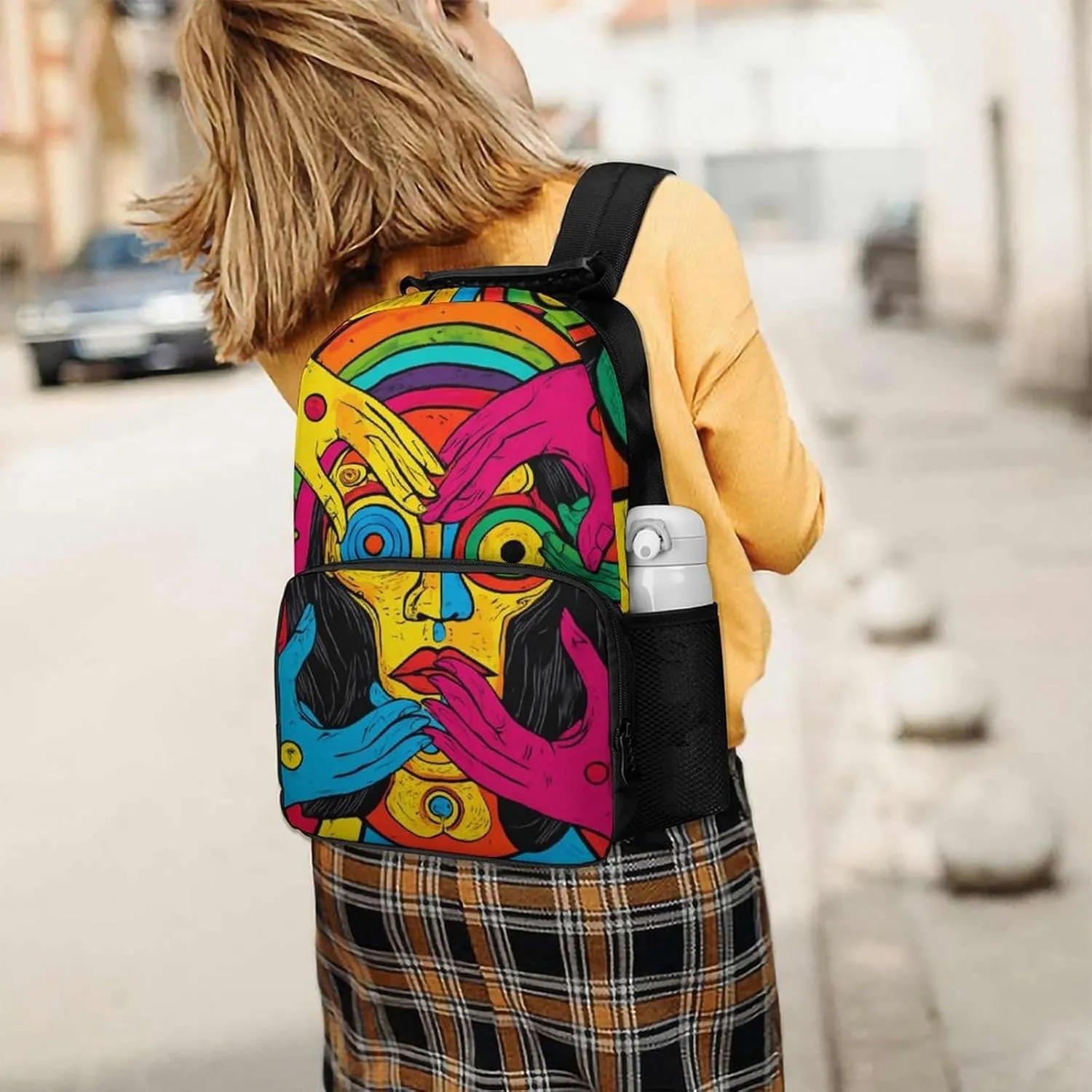 Supdreamc Rucksack Multipurpose Anti-Theft Big Capacity Shoulder Bag - Abstract Graffiti Paint Travel Hiking & Camping Rucksack With Side Pockets