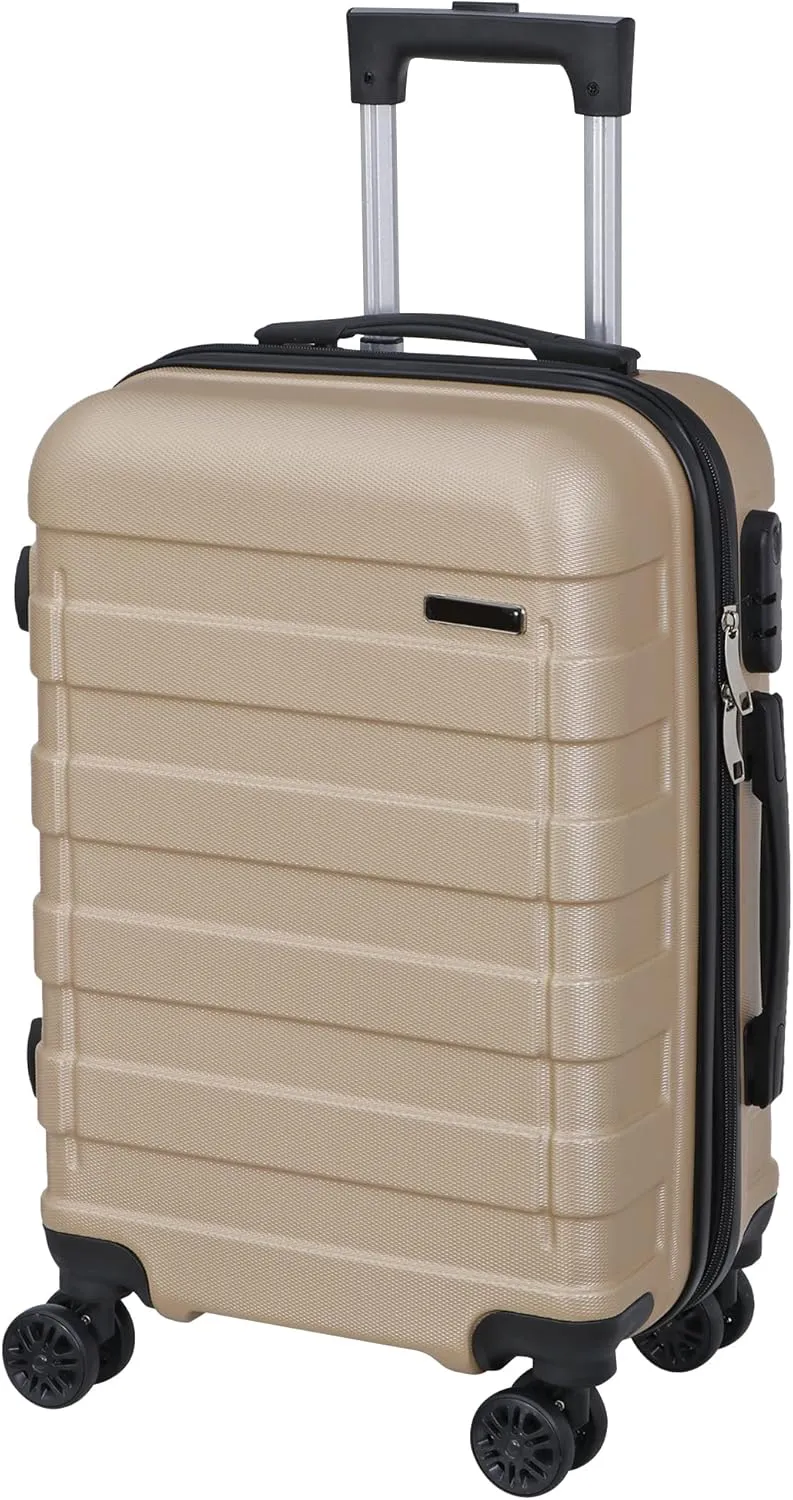 SUPER DEAL 21 Inch Expandable Suitcase Hardside Carry On Travel Luggage with Spinner Wheels Height Adjustable Handle, Champagne