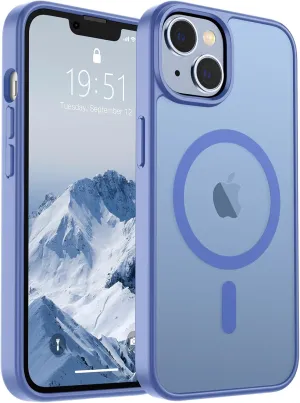 SUPFINE Magnetic for iPhone 14 Case & iPhone 13 Case (Compatible with MagSafe) (Military Grade Drop Protection) Slim Translucent Matte Shockproof Phone Cover,Blue Purple