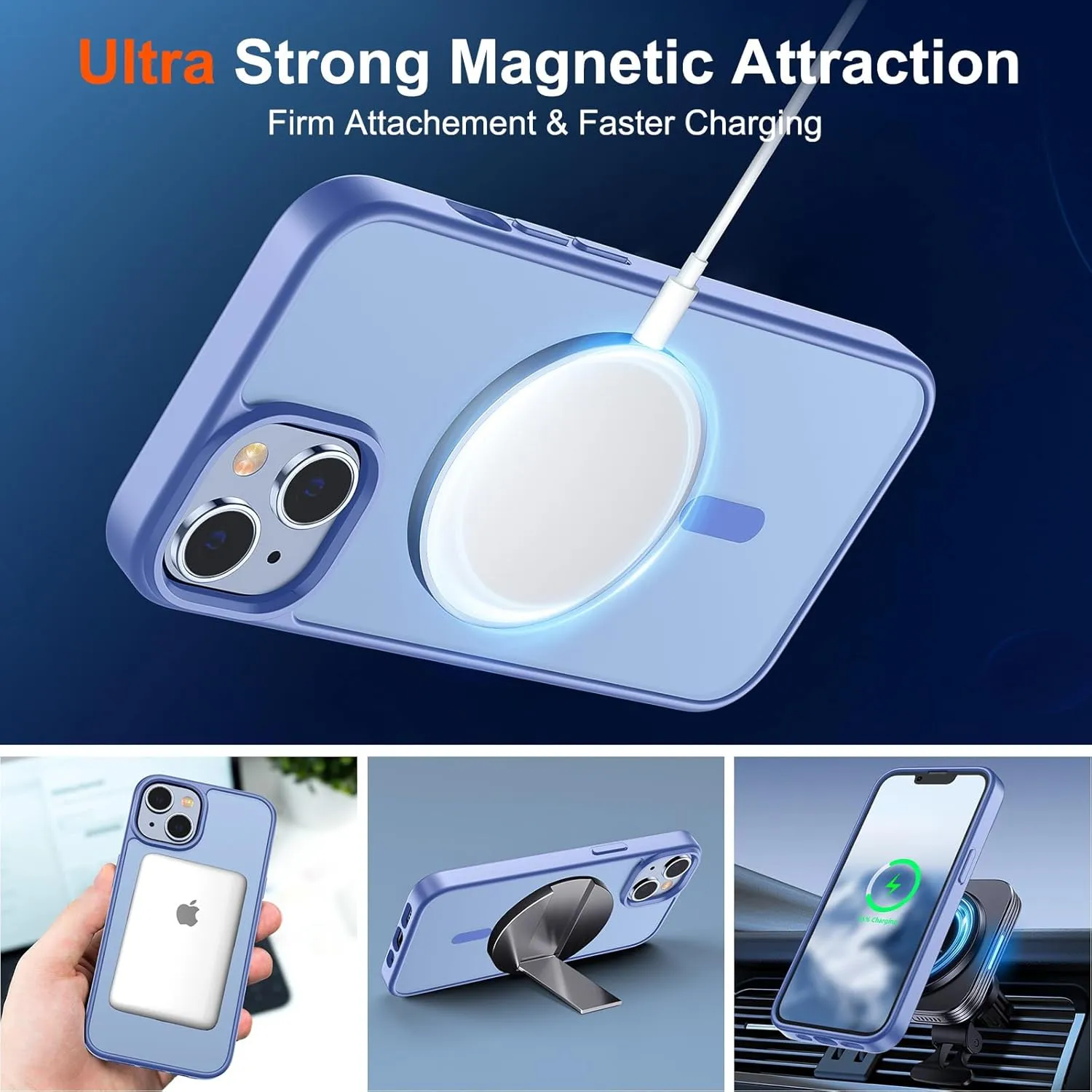 SUPFINE Magnetic for iPhone 14 Case & iPhone 13 Case (Compatible with MagSafe) (Military Grade Drop Protection) Slim Translucent Matte Shockproof Phone Cover,Blue Purple