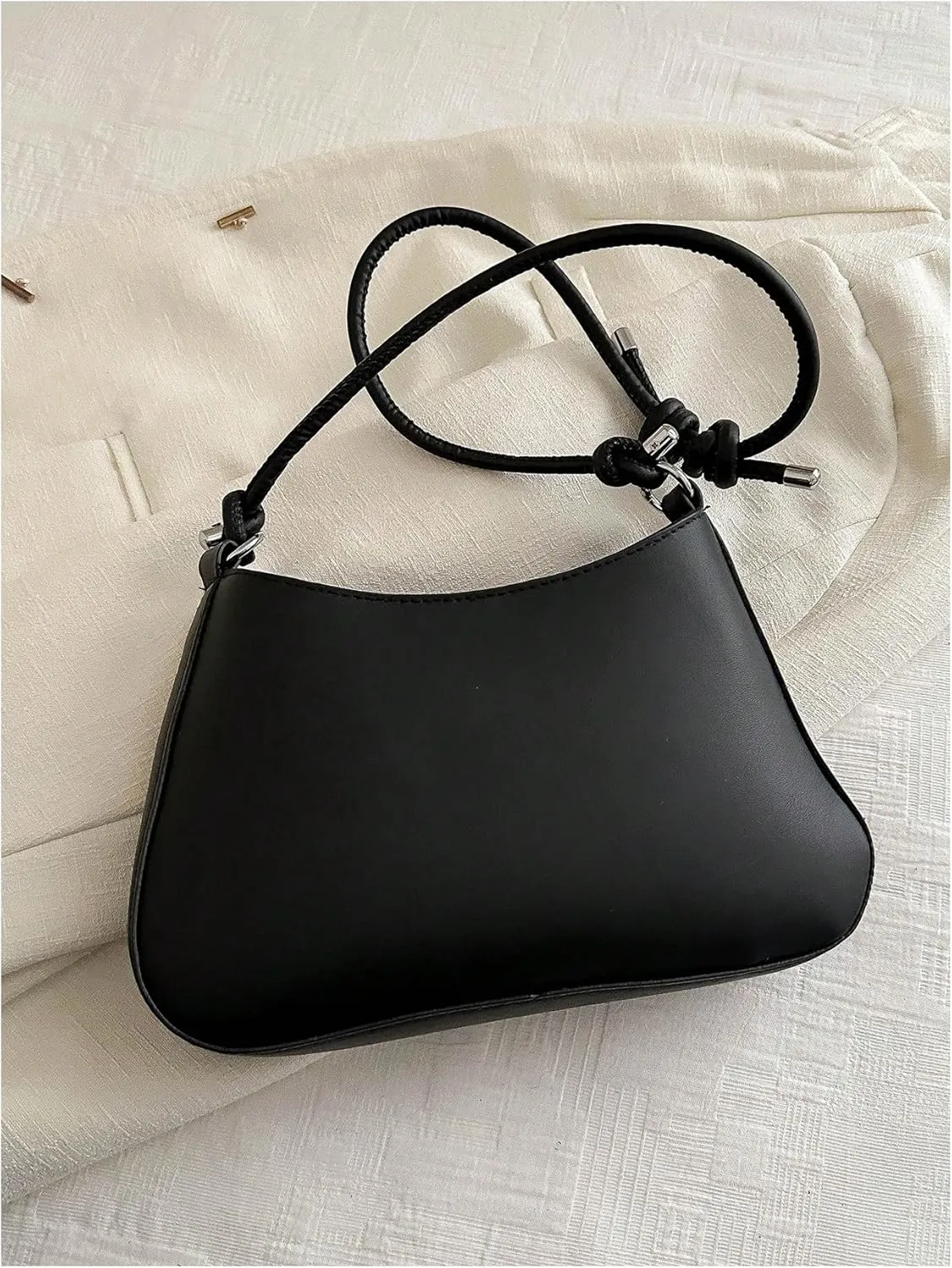 SweatyRocks Women's Metal Decor Zipper Shoulder Bag Double Handle PU Leather Handbag with Adjustable Strap