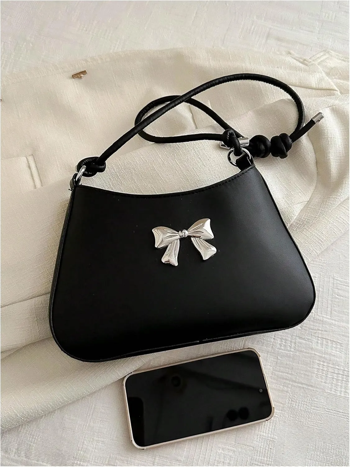 SweatyRocks Women's Metal Decor Zipper Shoulder Bag Double Handle PU Leather Handbag with Adjustable Strap