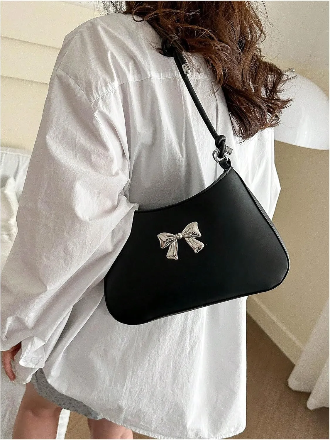 SweatyRocks Women's Metal Decor Zipper Shoulder Bag Double Handle PU Leather Handbag with Adjustable Strap