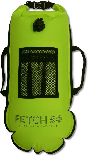 Swim Buoy Dry Bag | Double Chamber Dry Bag with Handles, Nutrition Pouch and Whistle | Flourcesent Yellow Swimming Tow Float