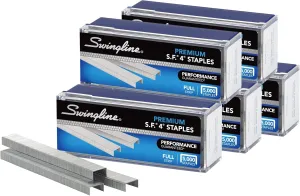 Swingline Staples, 5 Pack, S.F. 4, Premium, 1/4" Length, 210/Strip, 5000/Box (35481)