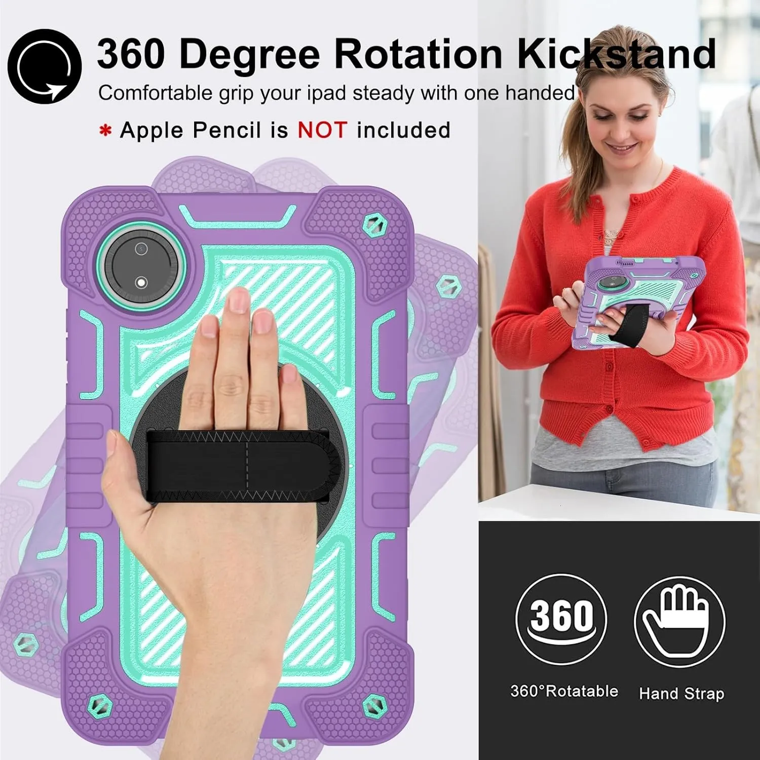 Tablet Protective Case Cover Heavy Duty Rugged Case Compatible with Xiaomi Redmi Pad SE 8.7/Redmi Pad SE 4G Released 2024 , Shockproof Protective Case with Hand Strap/Shoulder Strap Stable Kickstand S