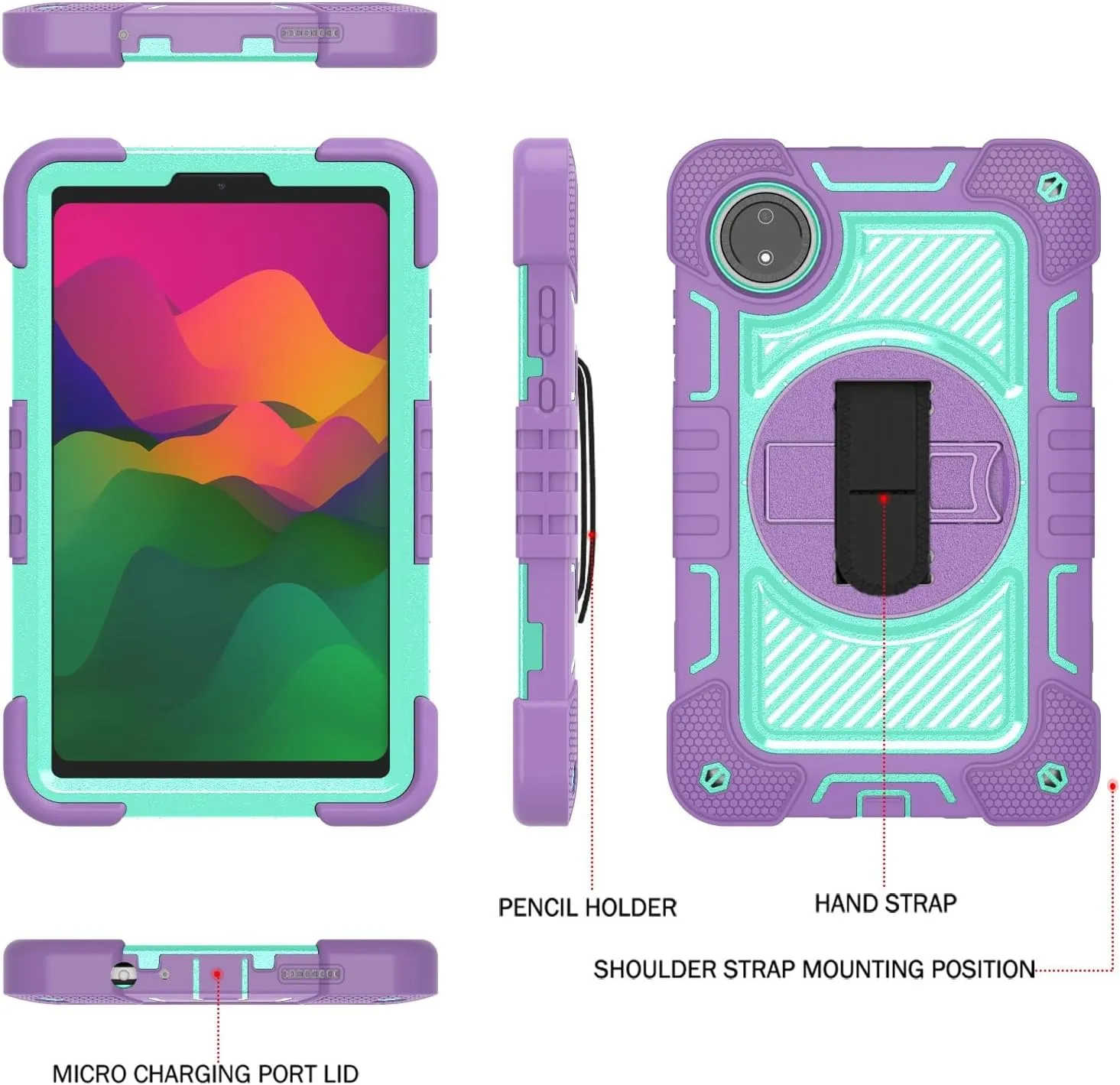 Tablet Protective Case Cover Heavy Duty Rugged Case Compatible with Xiaomi Redmi Pad SE 8.7/Redmi Pad SE 4G Released 2024 , Shockproof Protective Case with Hand Strap/Shoulder Strap Stable Kickstand S