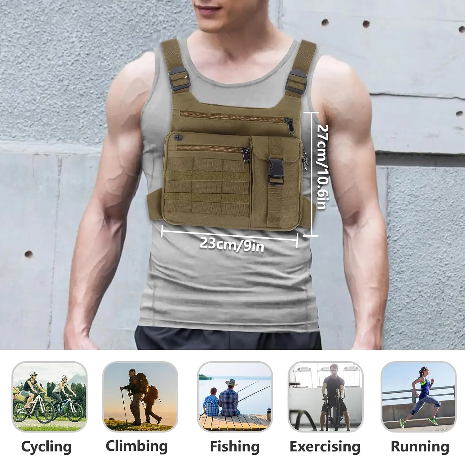 Tactical Chest Bag Lightweight Running Chest Pack, Water Resistant Running Vest Pack with Phone Holder Running Backpack for Men Women