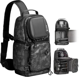 TARION Camera Sling Bag DSLR Sling Backpack for Men Women Photographers with Waterproof Raincover Tripod Holder Sling Pack Camera Bag Backpack Photography Slingpack Crossbody Bag Gray and Black TR-S
