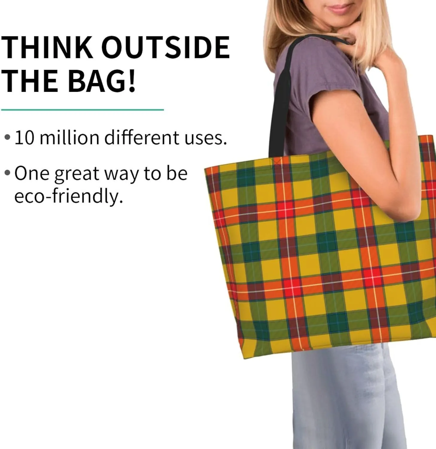 Tartan Tote Bag For Women Weekender Travel Bag Reusable Grocery Bags Large Totes Handbags