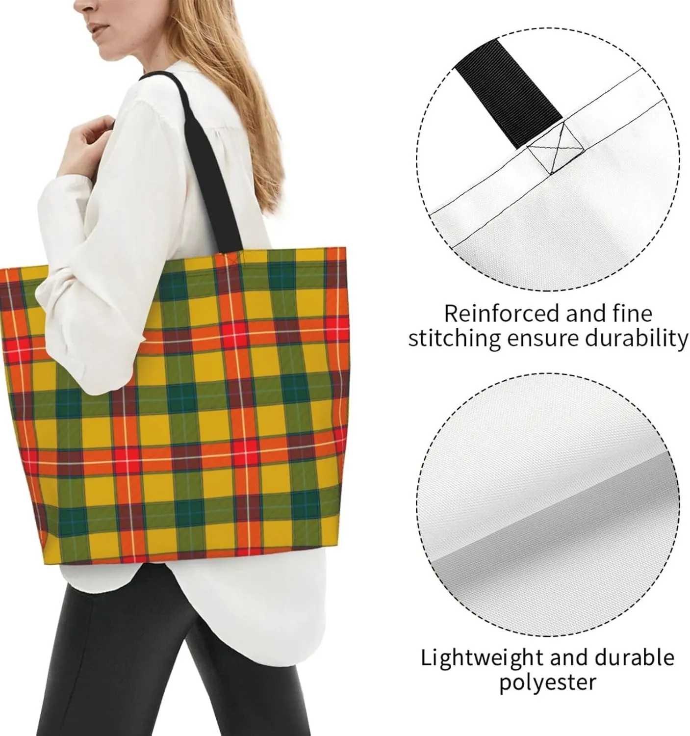 Tartan Tote Bag For Women Weekender Travel Bag Reusable Grocery Bags Large Totes Handbags