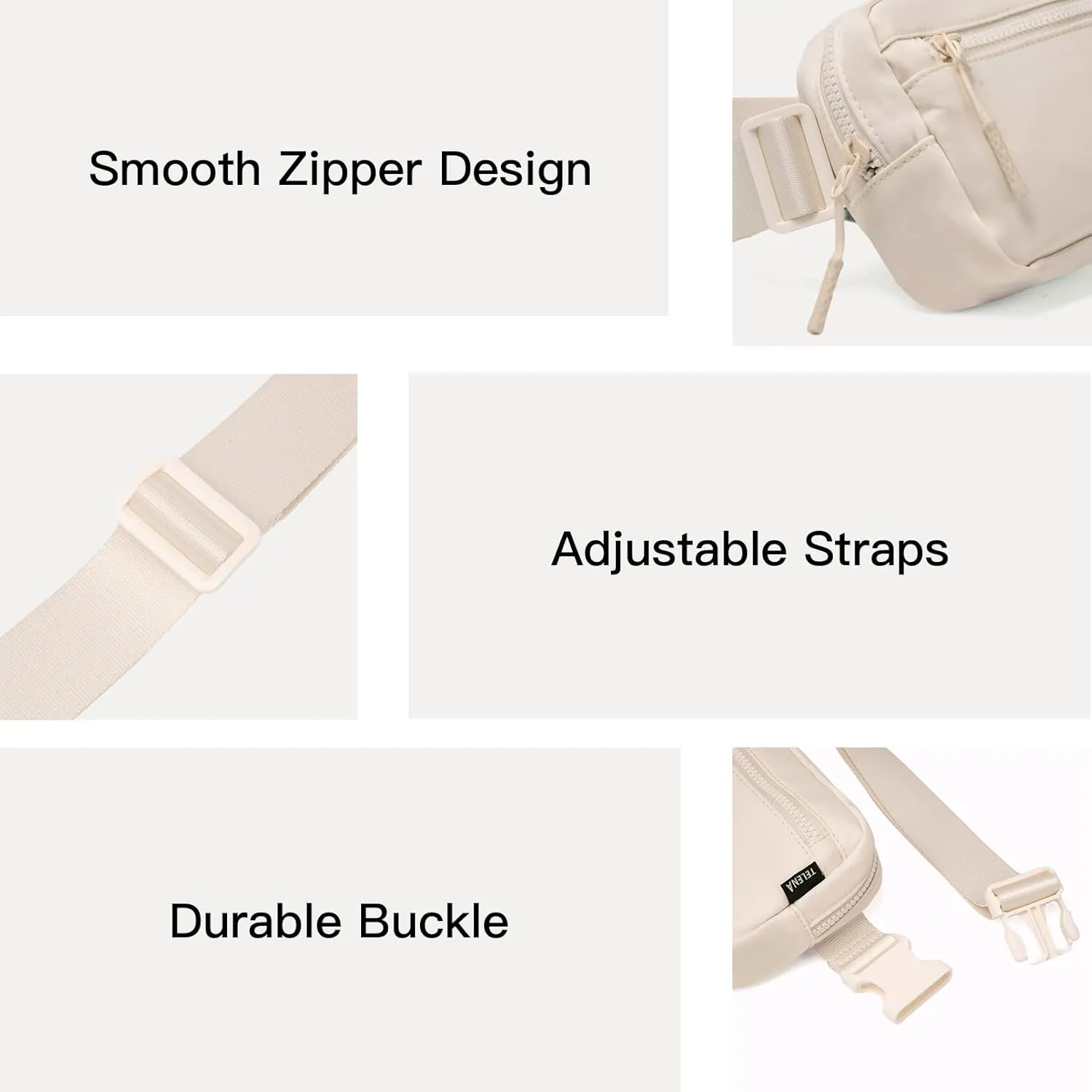 Telena Fanny Packs Crossbody Belt Bag Cross Body Bag Fashionable for Women with Adjustable Strap White