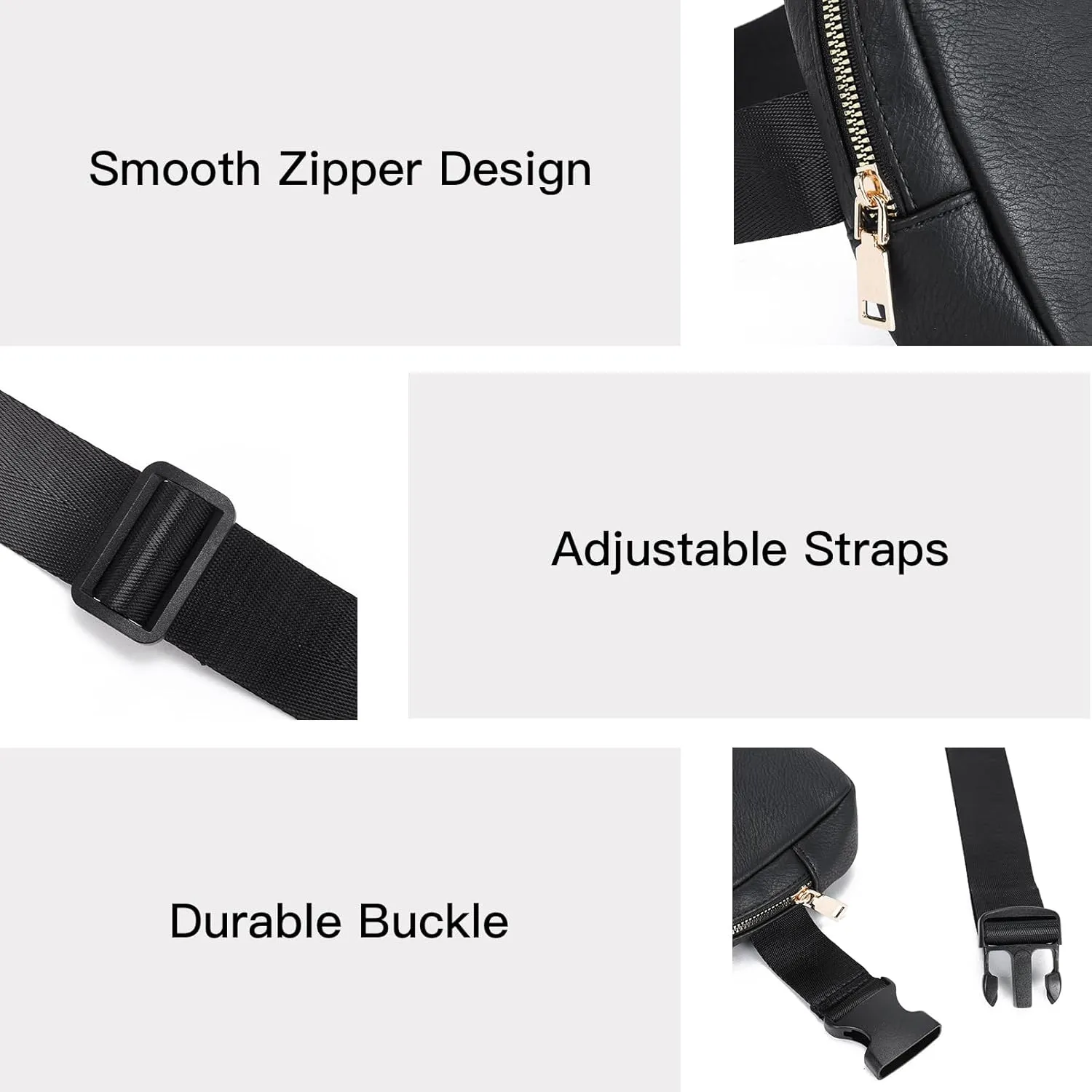 Telena Leather Belt Bag for Women Fashionable Fanny Packs Cross Body Bag Waist Pack Black