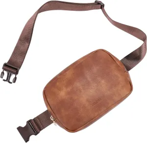 Telena Leather Belt Bag for Women Fashionable Fanny Packs Cross Body Bag Waist Pack Brown