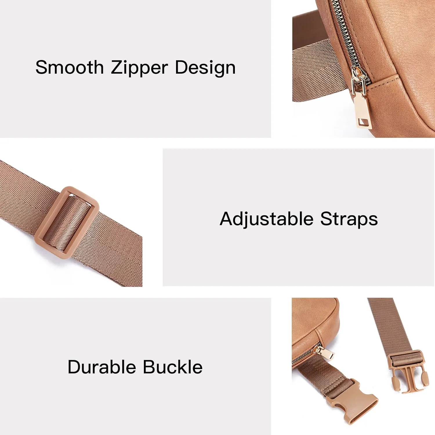 Telena Leather Belt Bag for Women Fashionable Fanny Packs Cross Body Bag Waist Pack Camel Brown