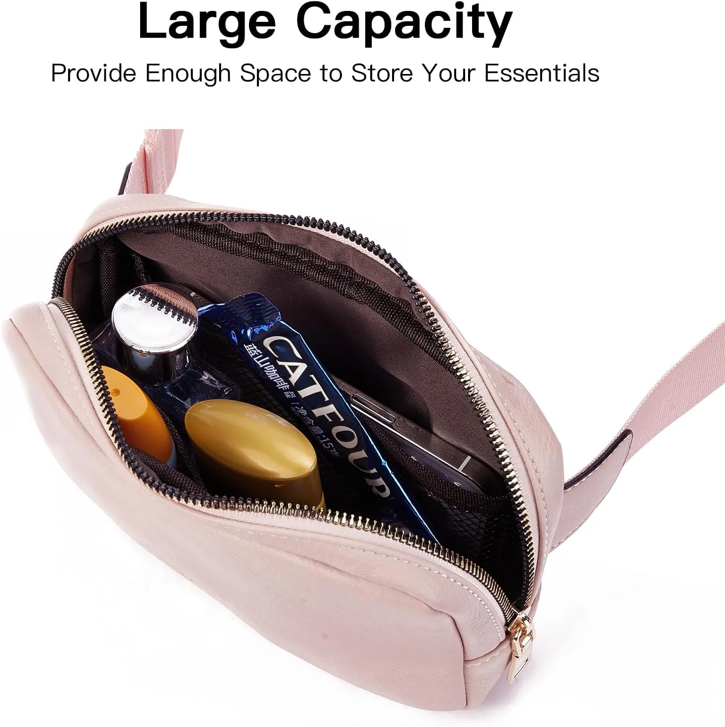 Telena Leather Belt Bag for Women Fashionable Fanny Packs Cross Body Bag Waist Pack Dusty Pink