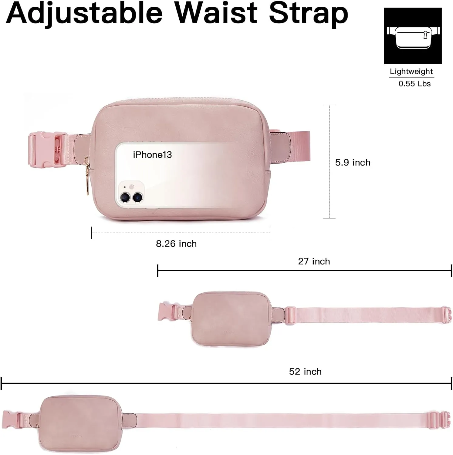 Telena Leather Belt Bag for Women Fashionable Fanny Packs Cross Body Bag Waist Pack Dusty Pink