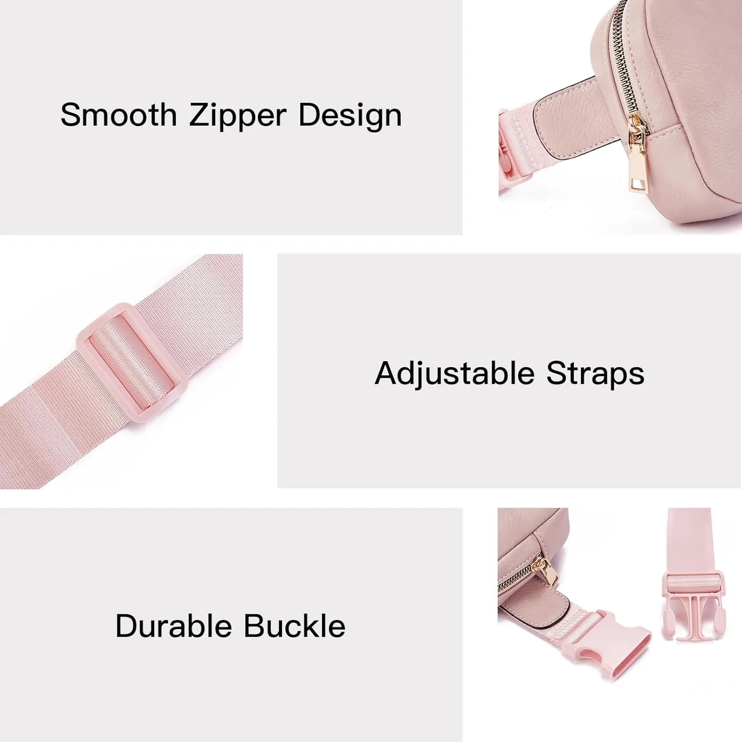 Telena Leather Belt Bag for Women Fashionable Fanny Packs Cross Body Bag Waist Pack Dusty Pink
