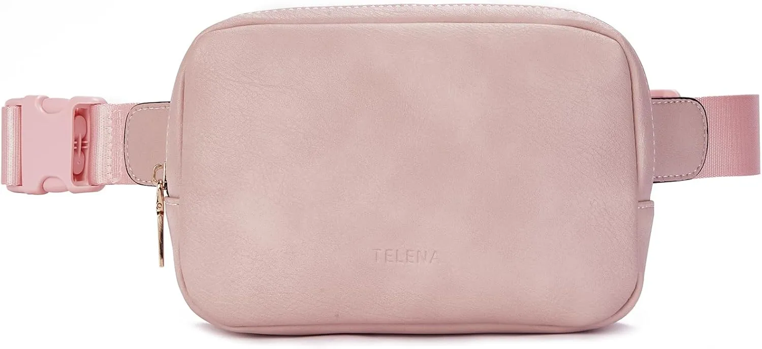 Telena Leather Belt Bag for Women Fashionable Fanny Packs Cross Body Bag Waist Pack Dusty Pink