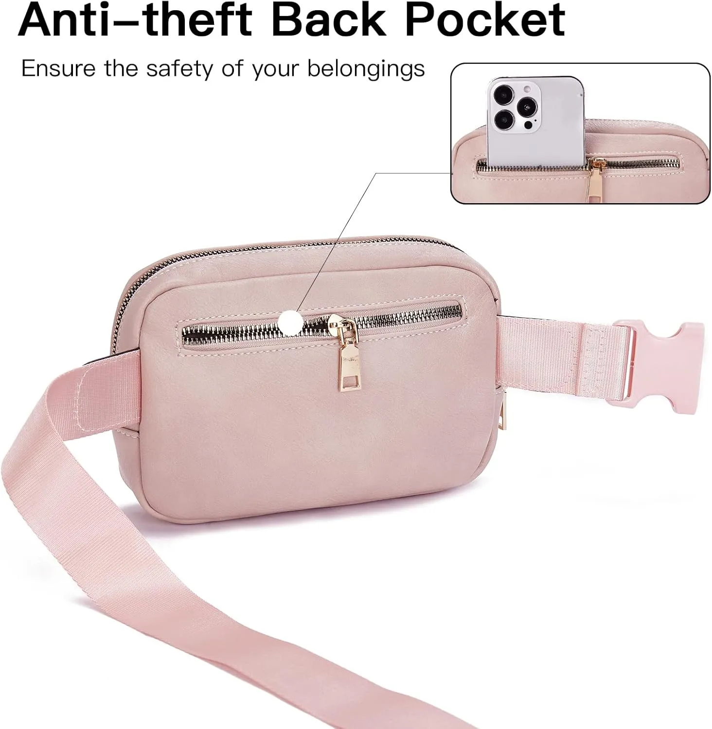Telena Leather Belt Bag for Women Fashionable Fanny Packs Cross Body Bag Waist Pack Dusty Pink