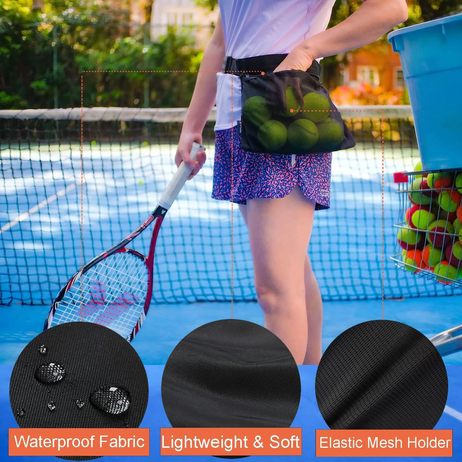 Tennis Ball Holder, Pickleball Holder Bag for Women, Men & Teens, Ball Pouch, Mesh Waist Hip Bag Carrier, Easy Holding 6-8 Pickle Balls or Tennis, Versatile Accessories & Gifts