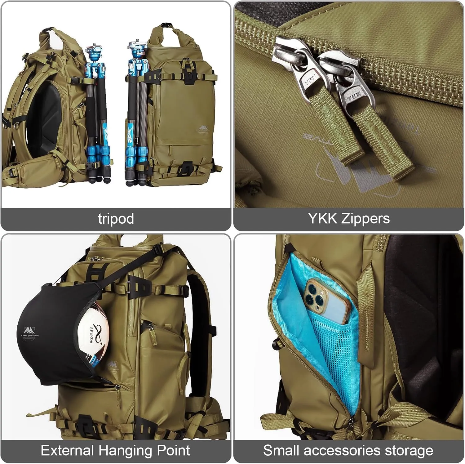 Tenzing 30L Water Resistant Large Travel Camera Backpack 14 inch Laptop Compartment with Rain Cover Fits DSLR, DSLR Cameras, Drone, Lenses,Tripod Brown