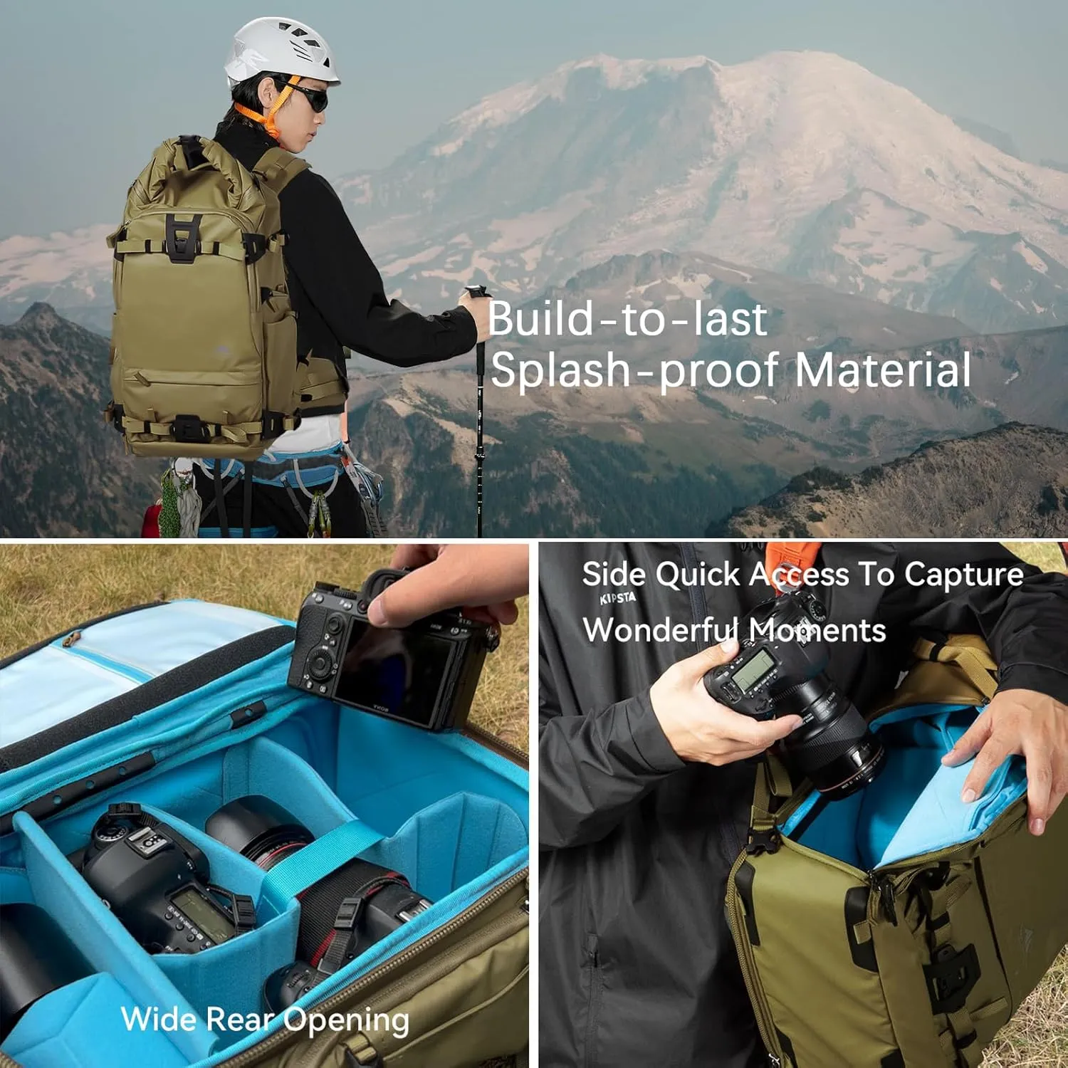 Tenzing 30L Water Resistant Large Travel Camera Backpack 14 inch Laptop Compartment with Rain Cover Fits DSLR, DSLR Cameras, Drone, Lenses,Tripod Brown