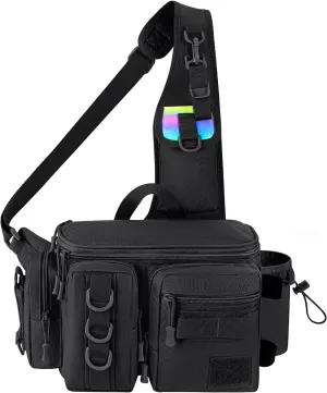 THKFISH Fishing Tackle Bag Fly Fishing Bag Sling Pack Portable Fishing fanny pack Waist Pack with D-Rings and Waist Strap Black