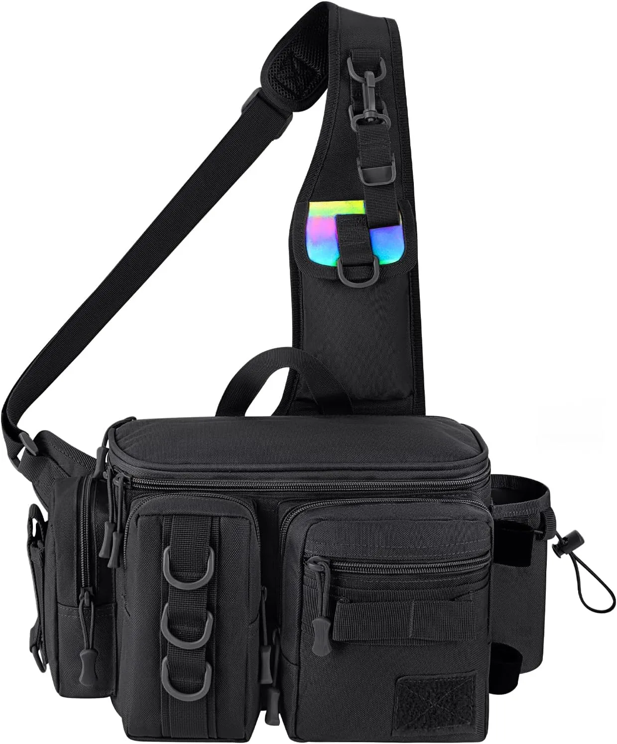THKFISH Fishing Tackle Bag Fly Fishing Bag Sling Pack Portable Fishing fanny pack Waist Pack with D-Rings and Waist Strap Black
