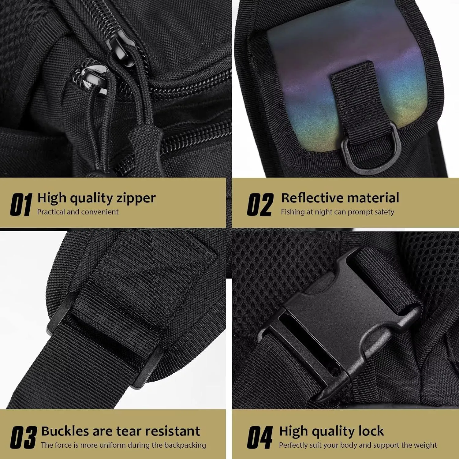 THKFISH Fishing Tackle Bag Fly Fishing Bag Sling Pack Portable Fishing fanny pack Waist Pack with D-Rings and Waist Strap Black