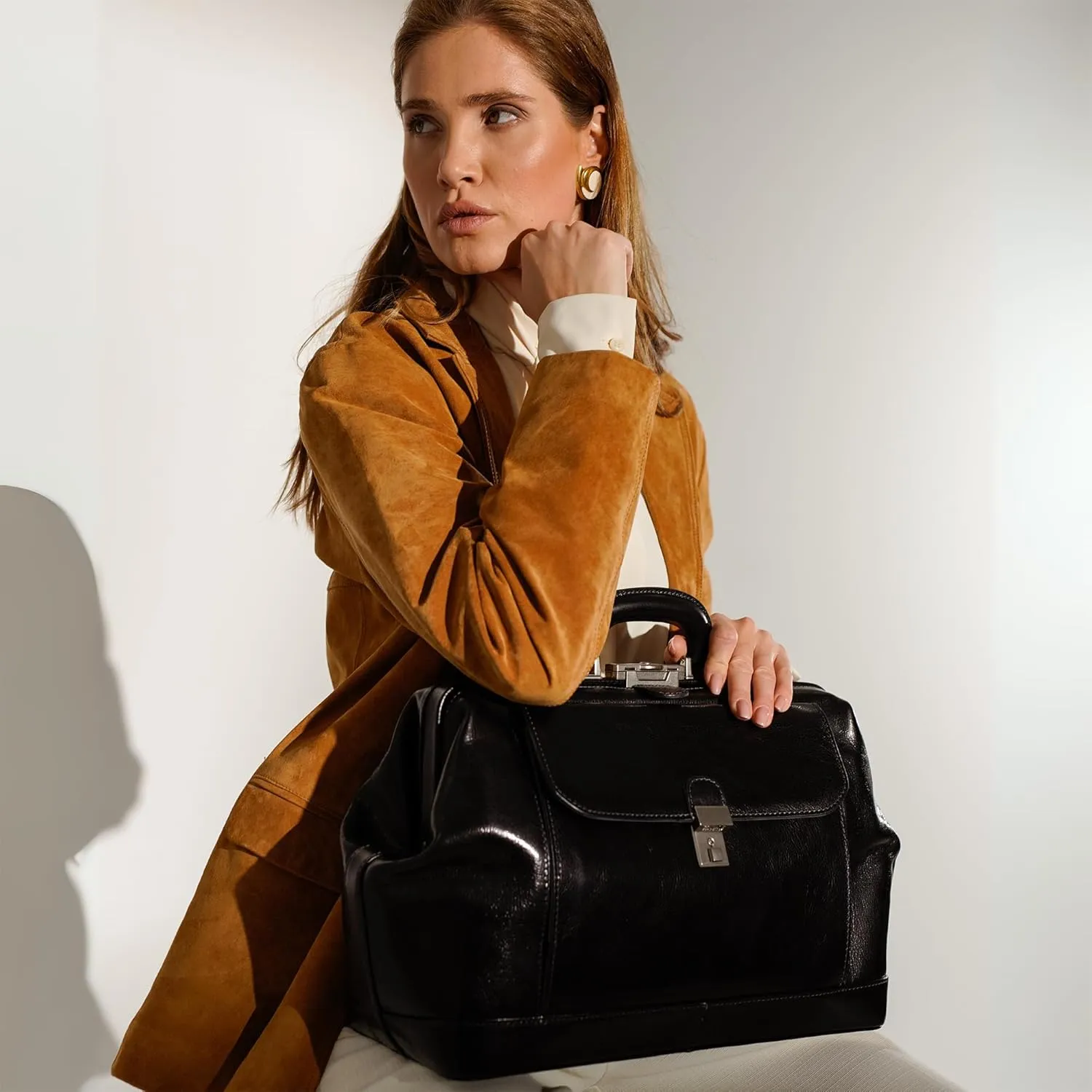 Time Resistance Leather Doctor Bag - Top Handle Bag - Medical Briefcase - Gladstone Handbag