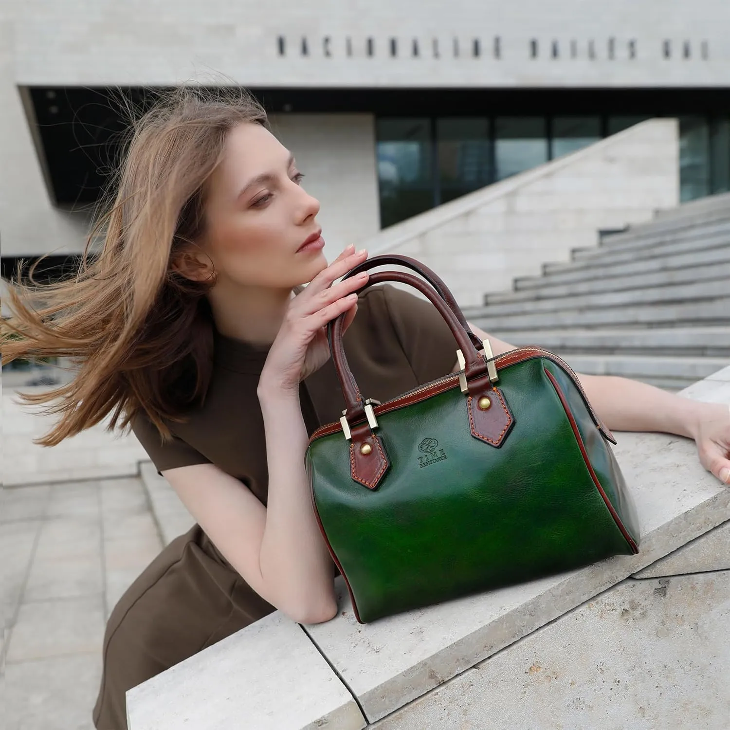 Time Resistance Leather Handbag - Full-Grain Leather Purse for Women - Top Handle Bag - Tote Bag