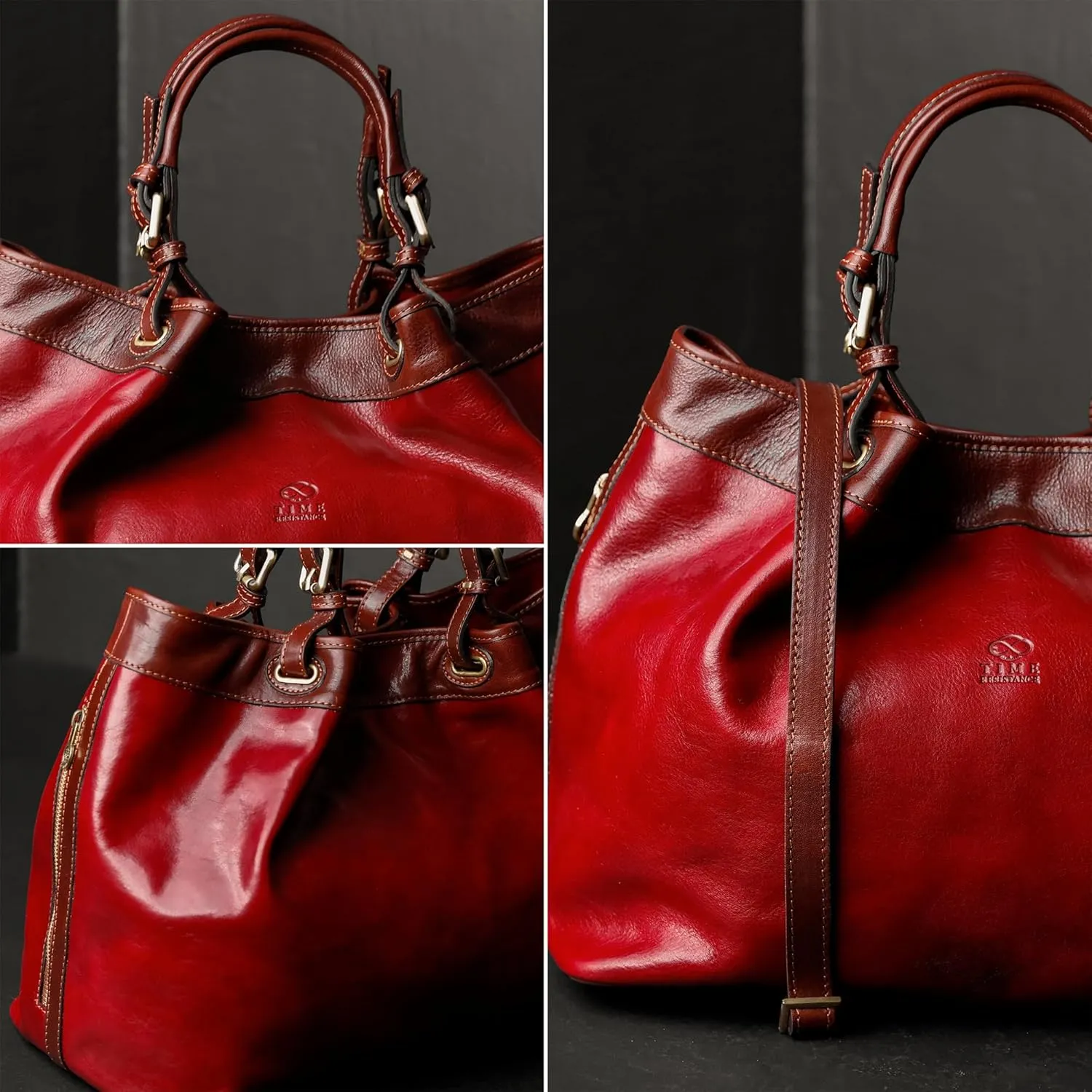 Time Resistance Leather Handbag - Top Handle Bag - Full-Grain Leather Purse for Women