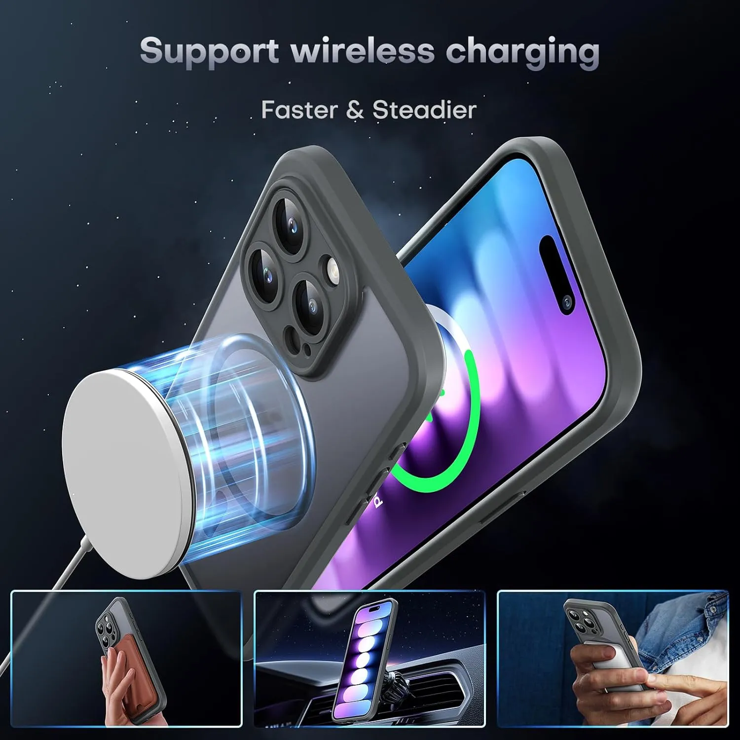 TOCOL Magnetic for iPhone 15 Pro Max Case, Upgraded Full Camera Protection, Compatible with Magsafe, Drop Protection, Translucent Matte Back Bumper Phone Cover 6.7-Inch（Gray）