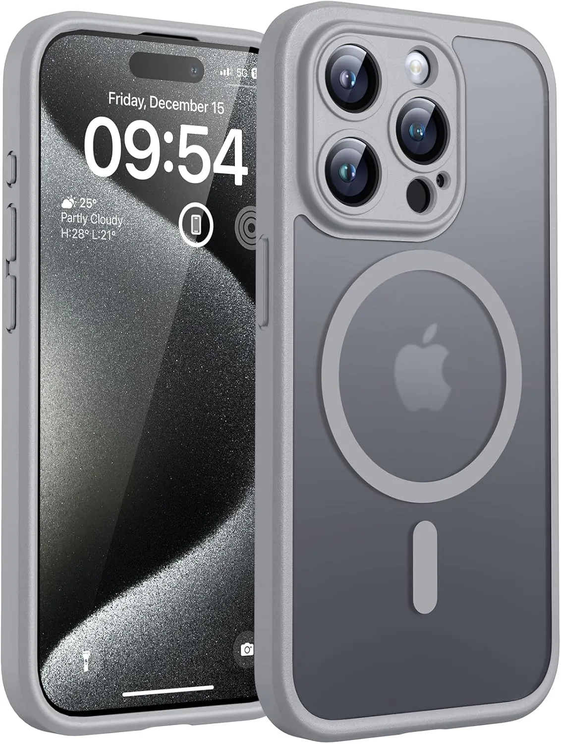 TOCOL Magnetic for iPhone 15 Pro Max Case, Upgraded Full Camera Protection, Compatible with Magsafe, Drop Protection, Translucent Matte Back Bumper Phone Cover 6.7-Inch（Gray）