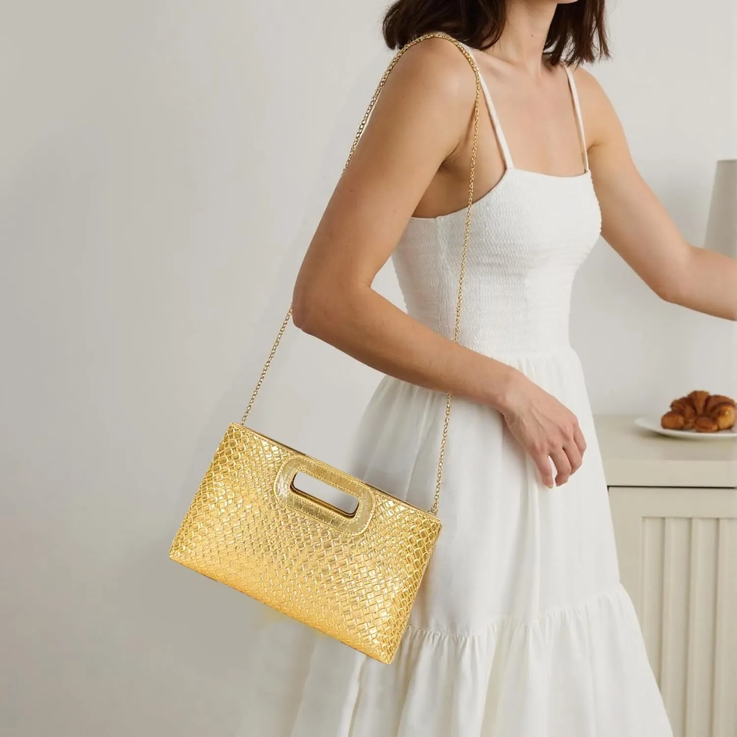 Top-Handle Clutch Purses for Women,Elegant PU Leather Evening bag for Prom, Cocktail, and Wedding