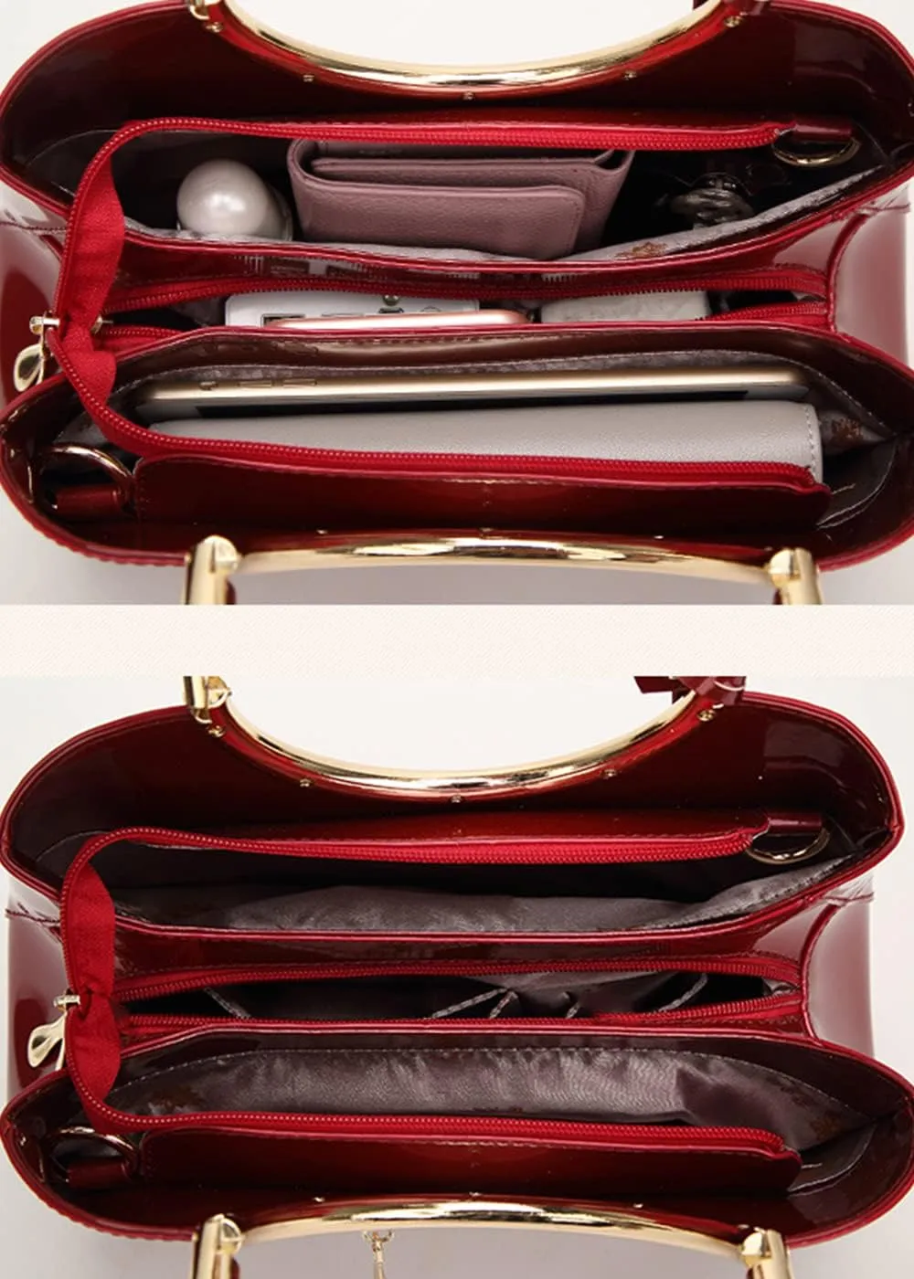 Top-handle Handbags Purse for Women Embroidered Flower Pattern Patent PU Tote Shoulder Bag Satchel