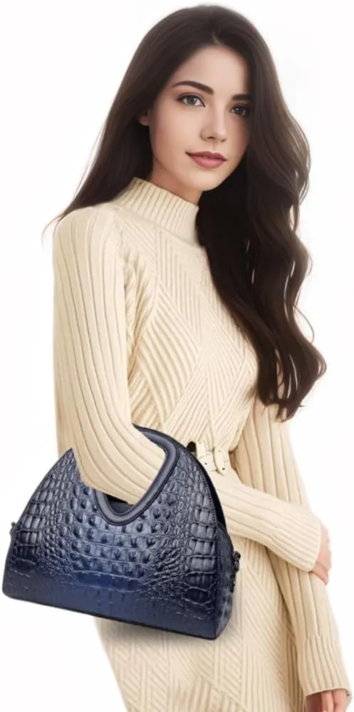Top-handle Purse for Women Crocodile Print PU Leather Shoulder Handbag Waterproof Crossbody Bag with Adjustable Strap