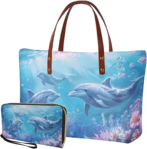 Top Handle Purse for Women, Large Tote Handbag With PU Wallet Set