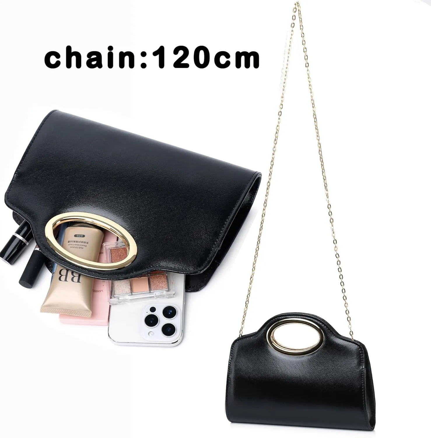 Top Metal Handle Clutch Bags for Women, Evening Handbag Shoulder Crossbody Purse with Chain