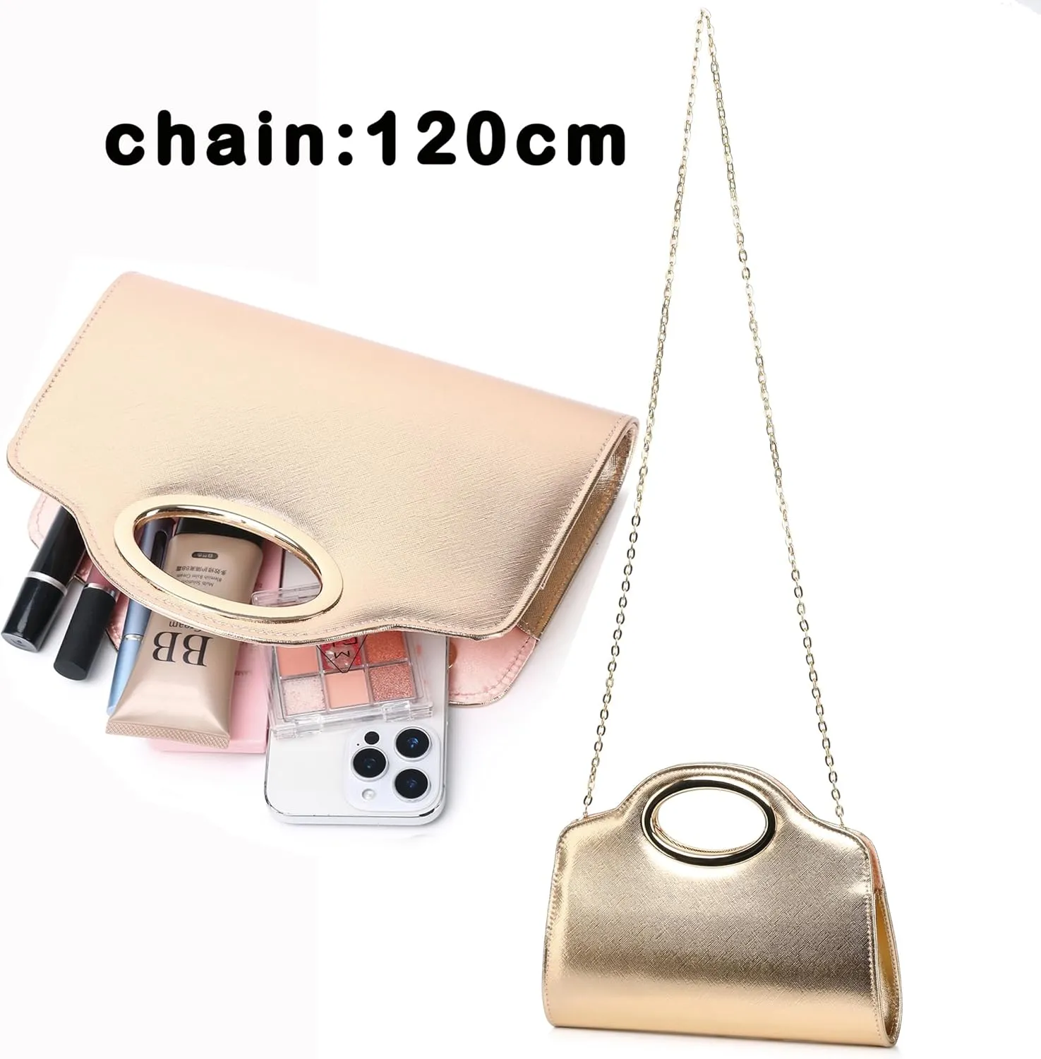 Top Metal Handle Clutch Bags for Women, Evening Handbag Shoulder Crossbody Purse with Chain