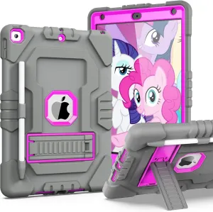 TOPSKY Compatible with iPad 9th Generation Case 202 with Pencil Holder and Kickstand, iPad 8th/7th Generation Case 2020/2019 3 in 1 Heavy Duty Shockproof Rugged Protective Tablet Cover, Grey-Pink